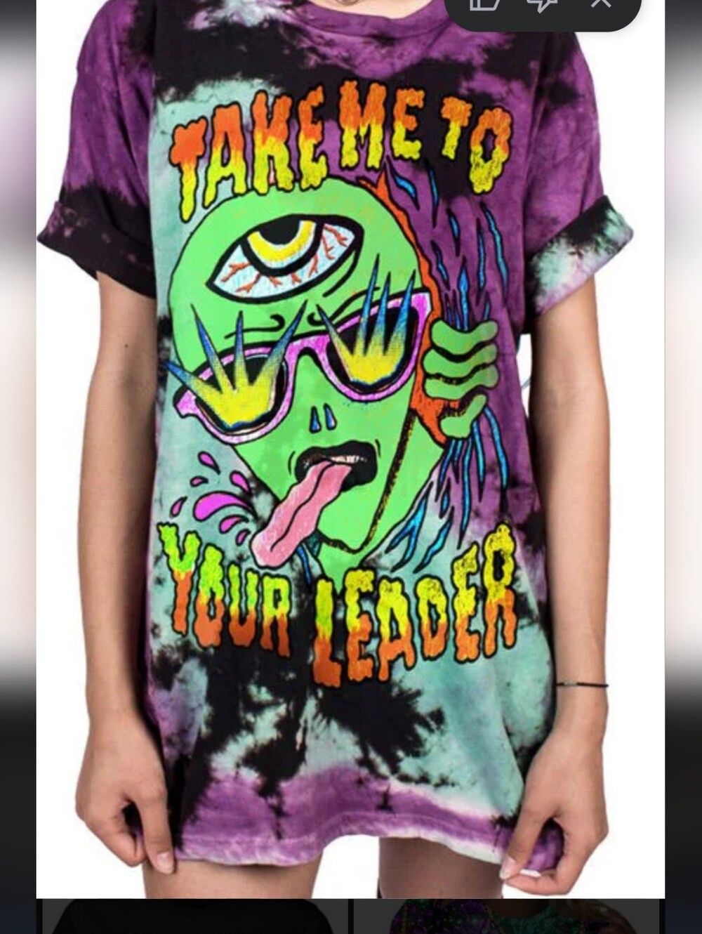 XL Tie-Dye Hippie Retro Stoner Rave Graphic Alien Tee with Neon Print